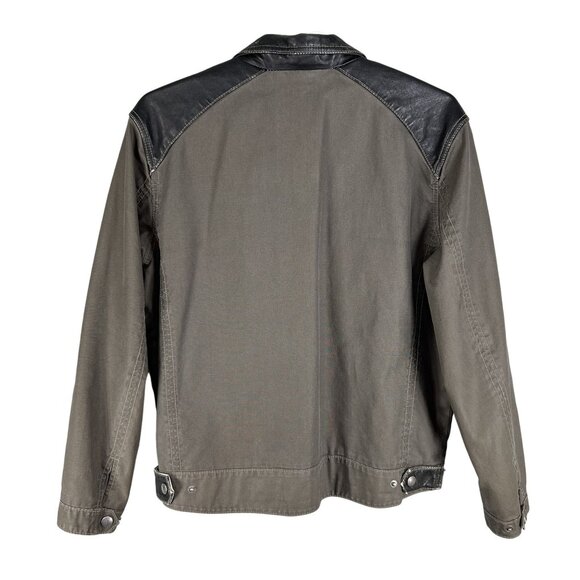 Tommy Bahama Mens XL Moto Canvas Jacket Black Leather Accents Zip Pockets Biker - Picture 10 of 16